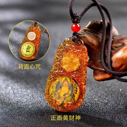 Asia Buddhism GOOD LUCK fortune god Yellow Jambhala Crystal Buddha card pocket Amulet Effective protection Mascot Pendant Mantra