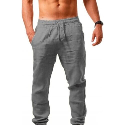 Linen Trousers Men Quick Dry Breathable Solid Summer Sweatpants Male Joggers Fitness Streetwear Straight Mens Clothing S-3XL
