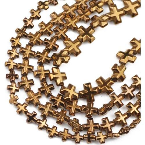 Cross Jesus Hematite Beads Natural Stone 6/8/10MM Copper Spacer Loose Beads For Jewelry Making Diy Bracelet Necklace Accessories