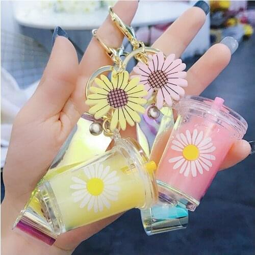 Korea cute creative daisy milk Cup Bpttle carton car orange purple green yellow keychain chain men and women bag pendant jewelry