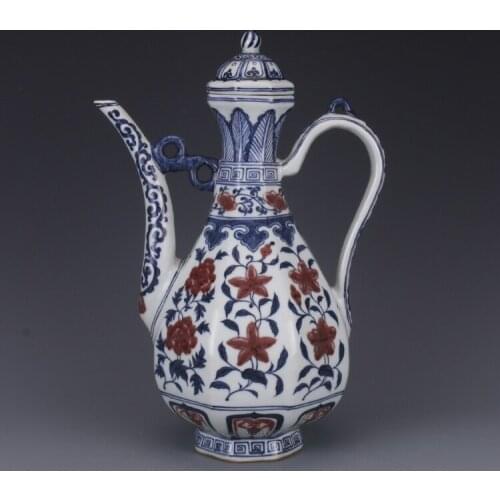 Antique MingDynasty porcelain pot,blue & white red flagon ,hand-painted crafts, home Decoration,collection & adornment