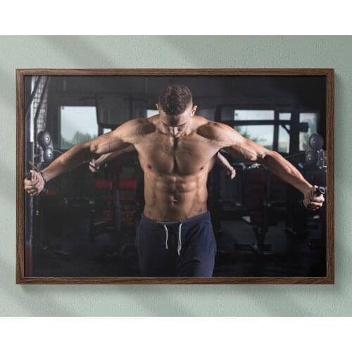 Fitness Bodybuilding Man Strong Muscles Exhibition Healthy Body 7 Wall Sticker Silk Fabric Poster Art Indoor Decor Bright