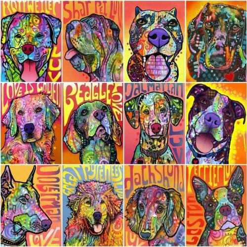 HUACAN Oil Painting By Number Colorful Dog Kits For Adults Handpainted DIY Coloring By Number Animal On Canvas Home Decoration