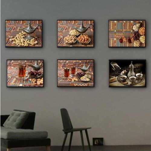 Canvas Painting Arabic Coffee Black Tea Nut Middle Eastern Style Posters And Prints Decoration Wall Art Pictures For Living Room