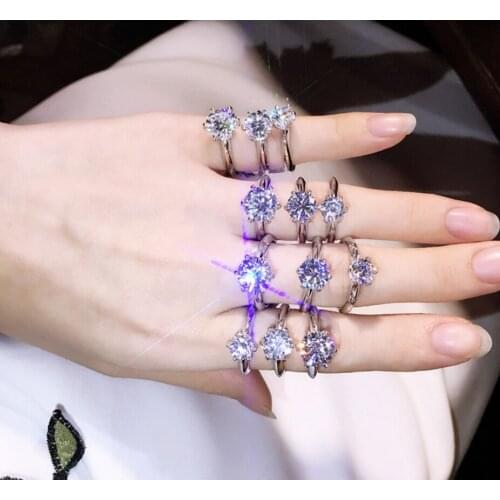 New Classic Style Engagement S925 Sterling Silver Color Jewelry 6 Claw Clear Bright Cubic Zirconia 1ct 2ct 3ct Difference Ring