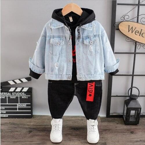 Infant Baby Boy Clothes Set Cotton Baby Denim Coat, Hoodie and Jeans Toddler Boy Outfits Spring Autumn Childrens Clothing Suit