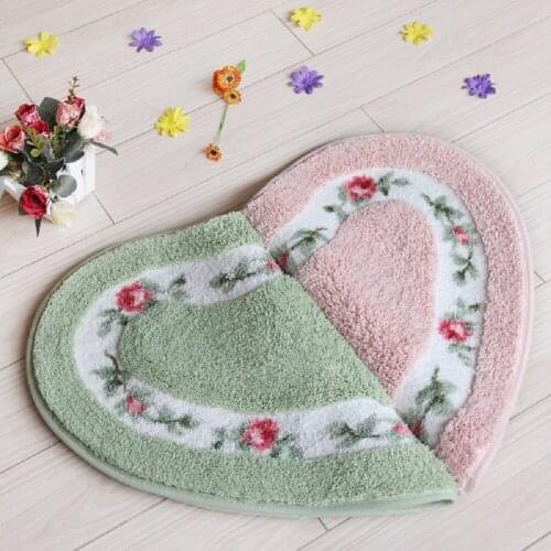 45x50cm Country Style Love Heart Shape Soft Mat Nonslip Floor Mat Rose Flower Carpet Doormat for Living Room Bedroom Bathroom