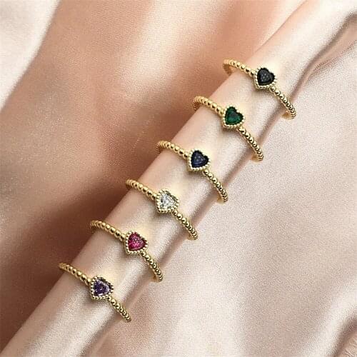 Colorful Zircon Stone Rings For Women Crystal Heart Love Cute Ring Gold Adjustable Open Ring Boho Punk Jewelry Gifts