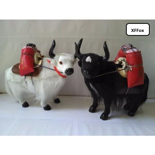 A pair of real life black yaks model plastic&furs simulation cattle dolls with bags gift about 30x27cm xf1929