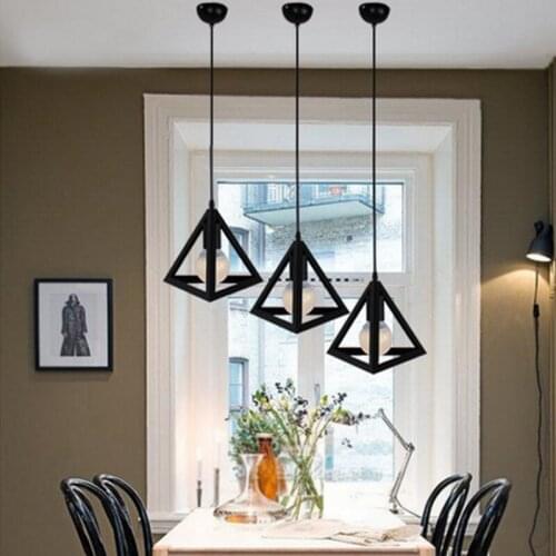 Personality iron Pendant light Coffee shop Restaurant black Pendant lamp clothing store Library triangle Modern led light