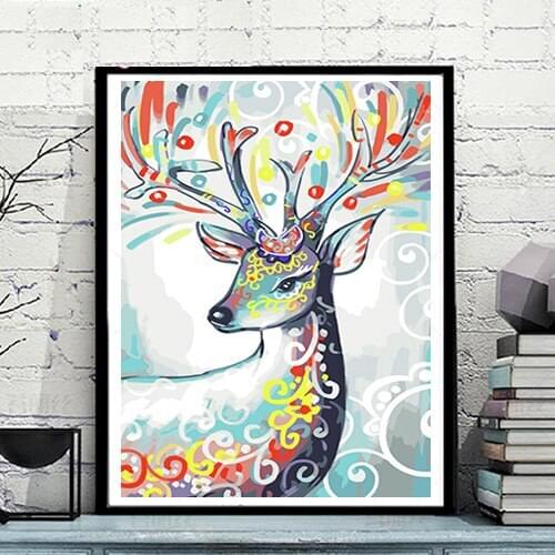 MaHuaf-A1600 colorful deer animal coloring by numbers abstract Wall Art Picture for Kids Room Decor canvas painting by numbers