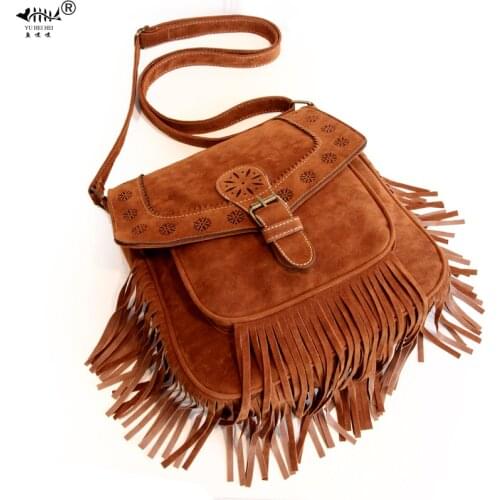 Frosted PU Leather Hollow Bohemian Bag Bags Womens Handbags Purse Vintage Fringe Tassel Women Shoulder Crossbody Messenger Bag