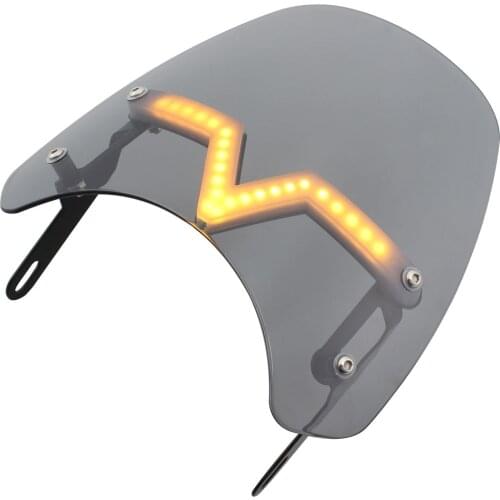 Motorcycle 5-7" Retro Compact Sport Wind Deflector Windshield LED Turn Signal DRL For Harley XL Softail Bobber Royal Enfield 500