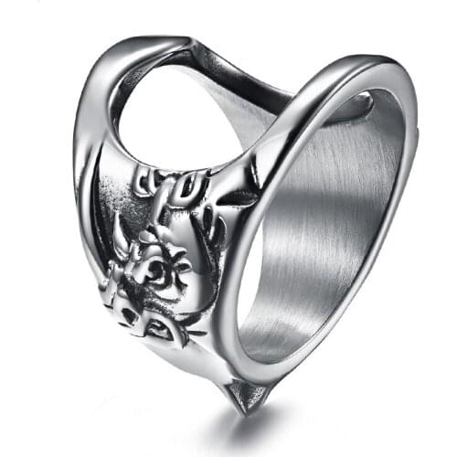 Stainless Steel Men Rings Rhino Head Screwdriver Corkscrew Self-Defense Ring for Men Male Fashion Cool Jewelry