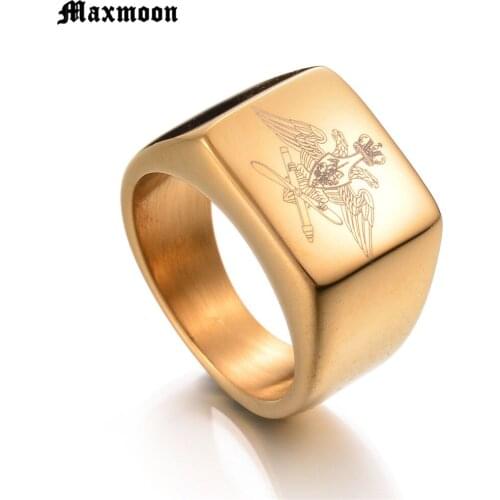 Maxmoon 316L Stainless Steel Eagle Midi Ring Russian Navy Army Air Force Signet Ring Band Men Biker Ring Laser Engraved Jewelry
