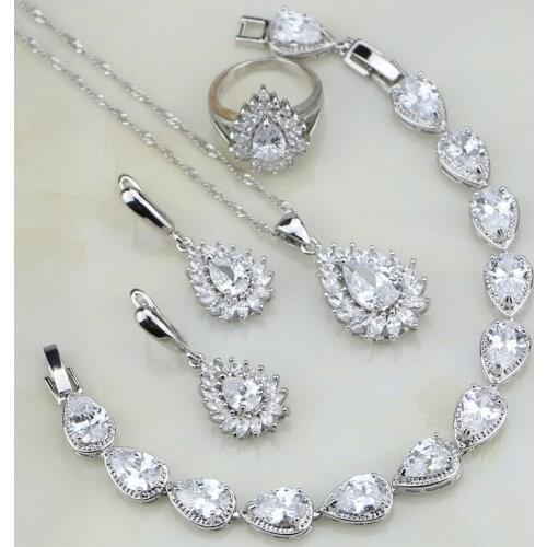 White Fire Mystic Cubic Zirconia Bridal 925 Silver Jewelry Sets For Women Wedding Bracelets/Necklace/Pendant/Earrings/Ring