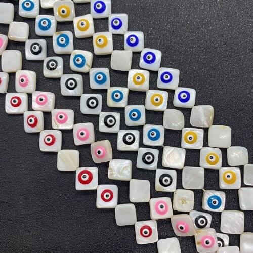 Natural Freshwater Shell Pearl Diagonal Square Shell Pearl Evil Eye for DIY Fashion Lady Bracelet Necklace Earring Accessories