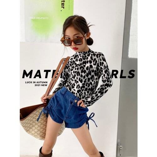 Girls' Leopard Print Bottoming Shirt for Autumn and Winter 2021 girls clothes mommy and me clothes girls clothes