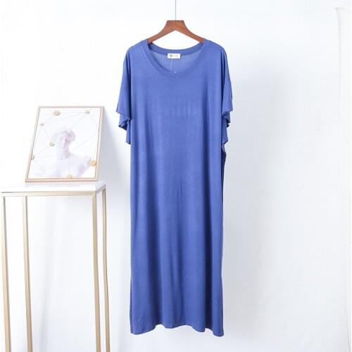 Modal Nightdress Long Solid Casual Large Size Open Flag Round Neck Short Sleeve Nightgown & Sleepstirts Home Wear Sleepwear