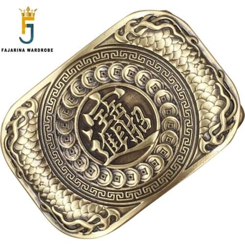 FAJARINA 2018 New Unique Chinese Character Word Gold Solid Brass Buckle Only for 3.6-3.9cm Width Belt Free Shipping BCK001