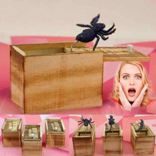 Novelty horror Scare Box Wooden Prank Spider in Case Trick Play Joke Horror Gag gifts funny gadgets toys for children