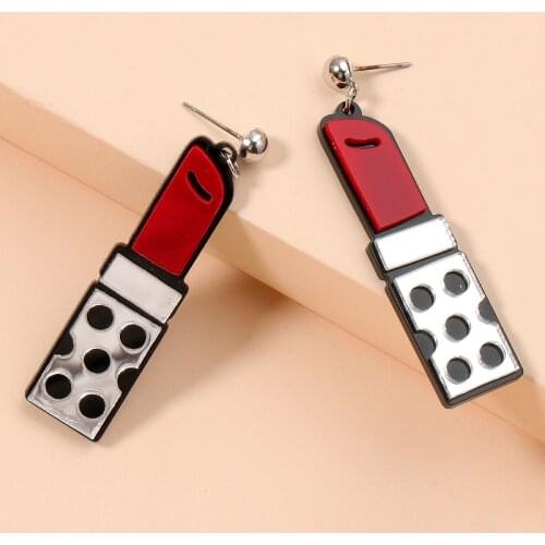 New Design Female Red Lipstick Earrings Long Cute Acrylic Drop Earrings Fashion Party Nightclub Jewelry