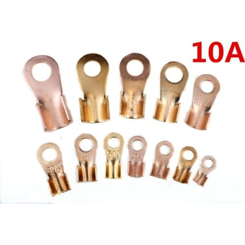 50PCs/Lot 10A Open Copper Battery Connectors Cable Lugs 5.2mm Ring for M5 Stud Welding Cable Lugs OT-10A