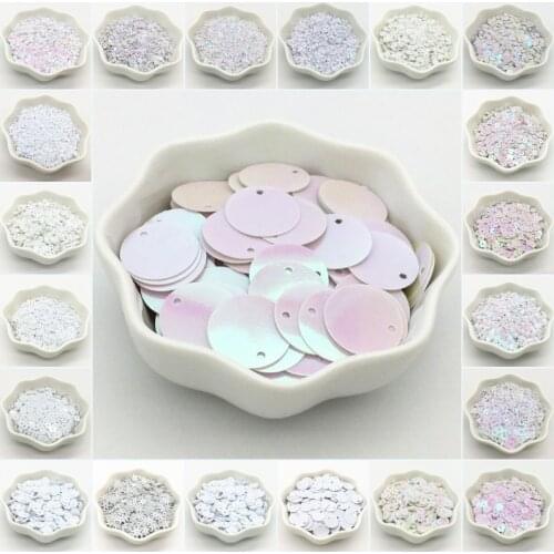 Paillettes 3-30mm White Sequin Flat Round Cup Flower PVC Loose Sequins Paillette DIY Crafts Sewing Women Garment Accessories 20g