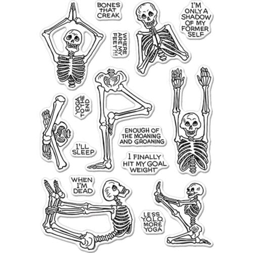 Skull Man Doing Yoga Clear Stamps Halloween Skulls&Phrases For DIY Card Making Kids Transparent Silicone Stamp New 2019