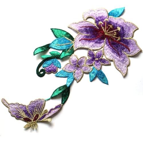 DIY purple flower embroidered Patches for Clothing Sew on Embroidery parches ropa for dresses Water soluable flower appliques
