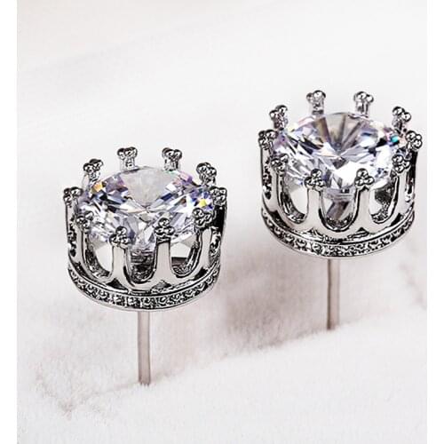Huitan Delicate Crown Stud Earrings Women AAA Round Zirconia Crystal Bridal Wedding Earring Elegant Female Accessories Fashion