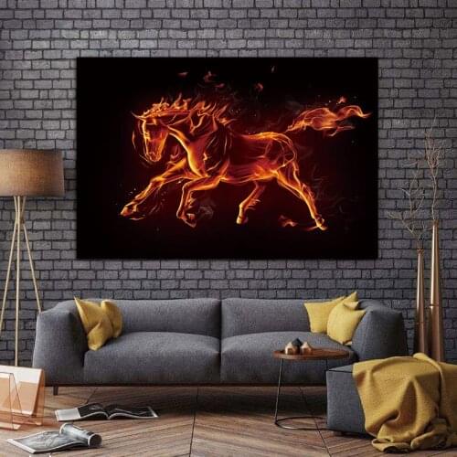 Modern picture print Canvas painting Animal fire horse decoration for living room Wall art Picture home decor Wall art print