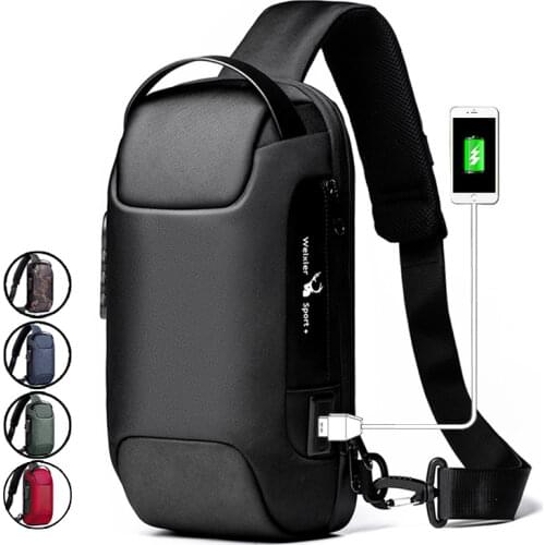 Mens Waterproof USB Oxford Crossbody Bag Anti-theft Shoulder Sling Bag Multifunction Short Travel Messenger Chest Pack For Male