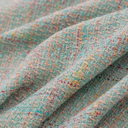 Lake green the color line plaid weaving tweed fabric for coat tissus au mètre telas por metro ткань для шитья tela sewing tissu