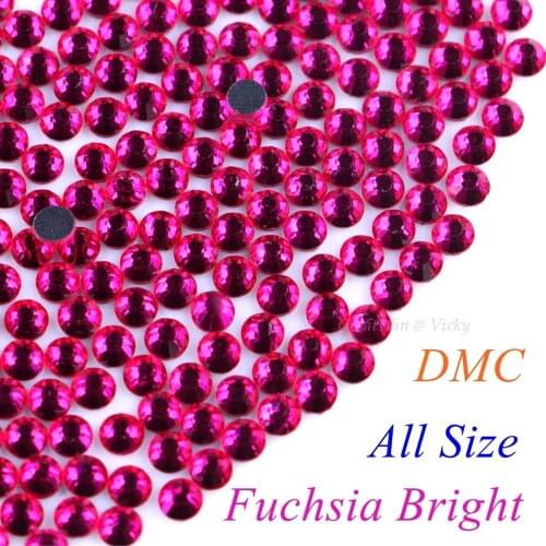 All Size! Fuchsia Bright, DMC Hotfix Rhinestone SS6 SS10 SS16 SS20 SS30 Glass Crystals Stones Hot Fix Iron-On FlatBack With Glue