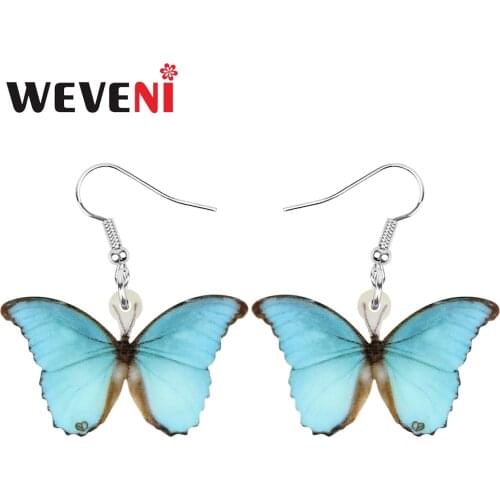 WEVENI Acrylic Blue Morpho Butterfly Earrings Cute Insect Animal Dangle Drop For Women Girls Teens Fashion Gift Party Jewelry