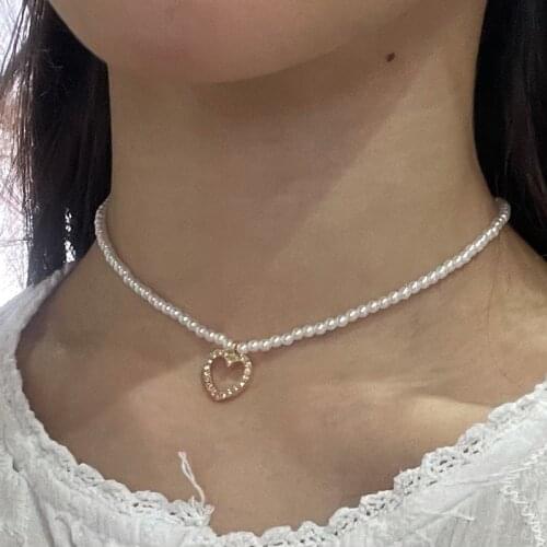 EN Sweet Jewelry Bracelet Simple Design Small Simulated Pearls Bracelet With Delicate Heart Pendant Necklace Women Jewelry Gifts