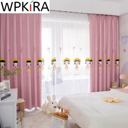 Cartoon Blackout Curtain For Baby Printed Girls Bedroom Embroidered Little Girls Luxury Pink Window Drapes Living room AD755E
