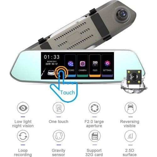 7 Inches Rearview Mirror IPS Car DVR 1080P Full HD Dual Camera Night Vision Motion Detection Dash Cam Touch Screen Registrar