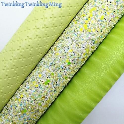 YELLOW Glitter Fabirc, Faux Leather Fabric, Cross Synthetic Leather Fabric Sheets For Bow A4 21x29CM Twinkling Ming XM614