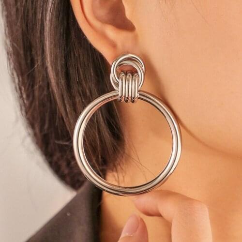 60mm Big Circle Geometric Round Hoop Earring for Girls Women Fashion Hollow Out Punk Metal Drop Earrings Fashion Elegant Jewerly