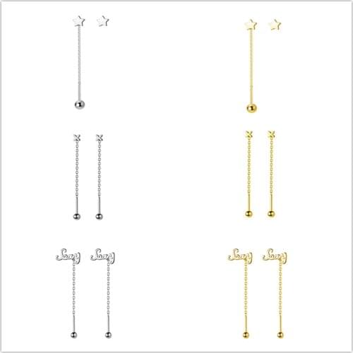 INZATT Real 925 Sterling Silver Star Letter Chain Tassel Drop Earrings For Women Party Punk Fine Jewelry Asymmetry Accessories