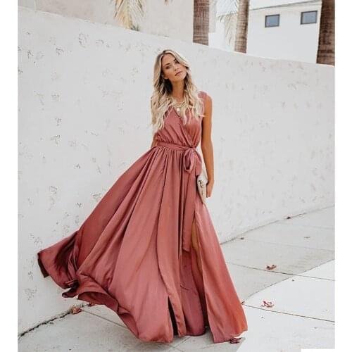 Elegant Summer Style Dresses For Women 2021 Sext V-neck Sleeveless Evening Prom Maxi Ladies Vestidos Formal African Clothes