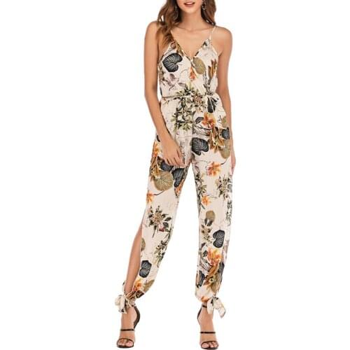 Ladies Lace Rompers Spring And Summer Sexy Halter String Deep V-Neck Suspender Jumpsuit Womens Summer Casual Jumpsuits 2021