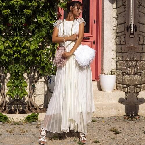 Summer White Dress For Women New 2021 Hollow Round Neck Loose Regular Sleeve Embroidery Simple Style Dating Birthday Party Dress