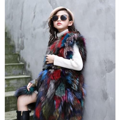 Real genuine natural kids fox fur vest gilet child fashion multi-color colorful fur jacket girls outwear custom adult size