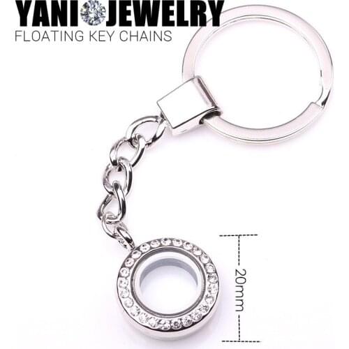 10pcs/lot Free shipping 20mm Round Magnetic Glass Living Crystal Floating Locket Keychain Floating Locket Charms With Keychains