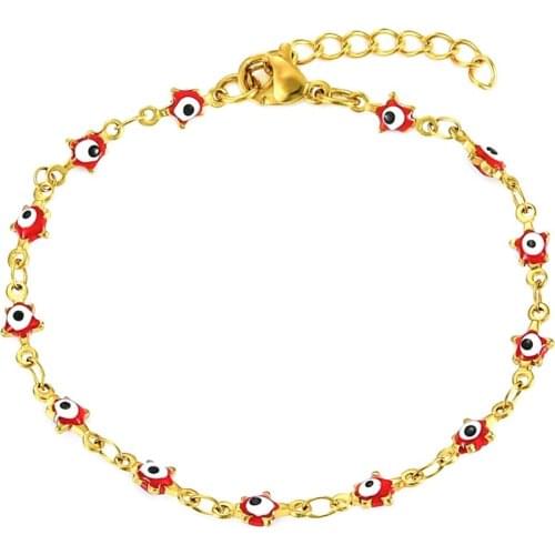 4mm Stars Style Colorful Mini Evil Eye Bracelet Stainless Steel Enamel Beads Adjustable Ankle Bracelet with Extender