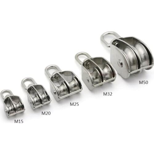4PCS/Set M15/M20/M25/M32 SUS304 304 Stainless Steel Double Pulley Block for Wire Rope Chain Traction Wheel