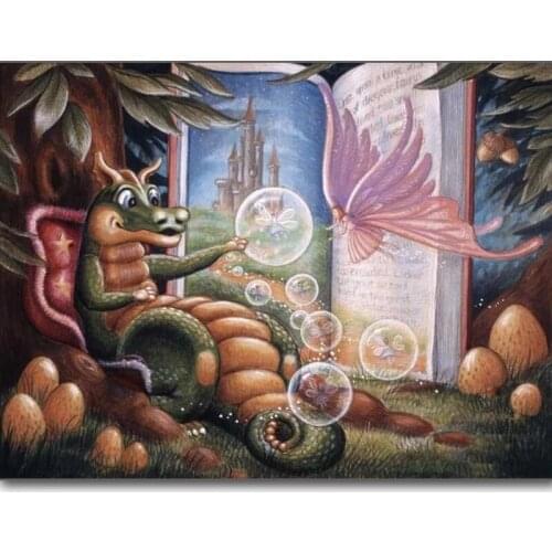 5d diy, diamond painted cross stitch, diamond mosaic, full diamond embroidery, cartoon, dragon, butterfly fairy, B100